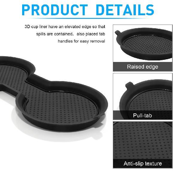 For Tesla Model 3 Accessories - Model Y -2024 2025 Cup Holder Erts Center Console Liner Coasters Mat Pad Interior Decoration 3D Silicone (Black Trim,