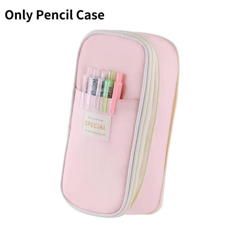 Stylish Macaron Color Canvas Expandable Large Capacity Pencil Case With Dual Zippers