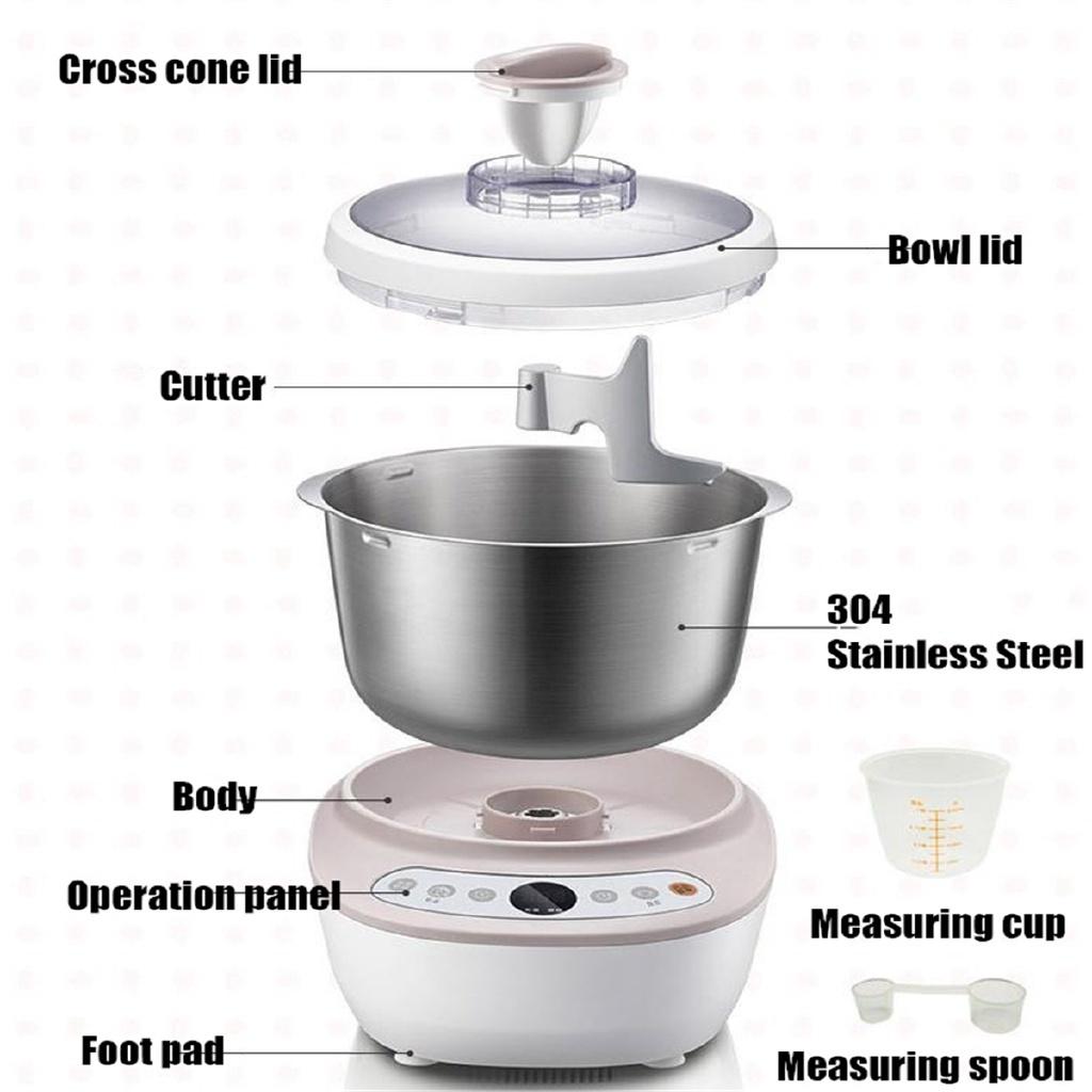 5L Electric Automatic Dough Mixer Fermenting Kneading Machine Stainless Steel Bread Cake Noodle Maker Kitchen 200W