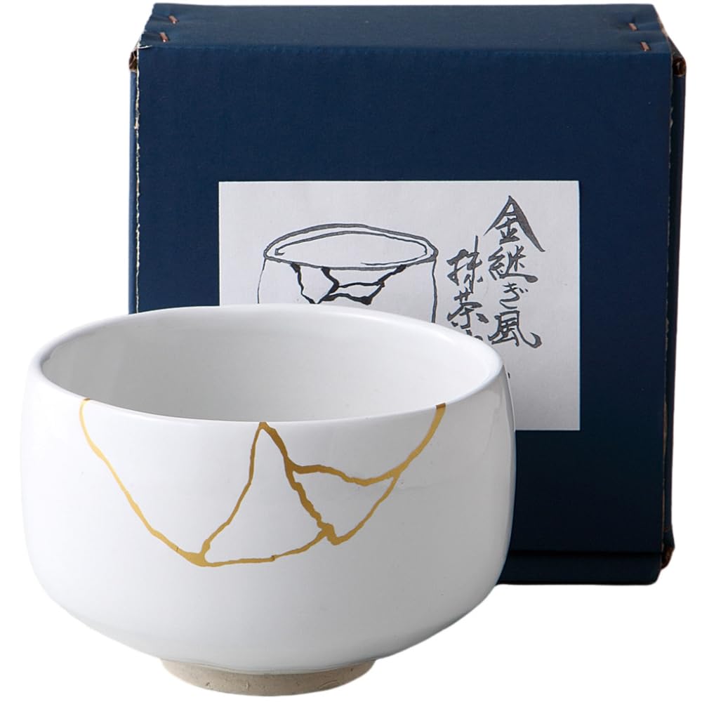 Ale-net Matcha Bowl, W12 X D12 X H7.7cm, White Tenmoku Kintsugi Style, Mino Ware, Made In Japan