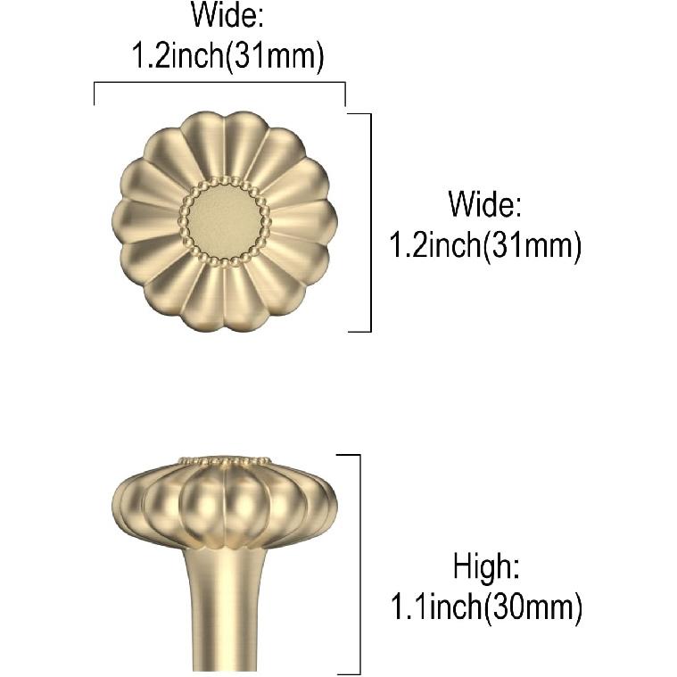 Asidrama Cabinet Hardware Knobs, 10 Pack Brushed Gold Zinc Alloy Kitchen Drawer Dresser Cabinet Handles