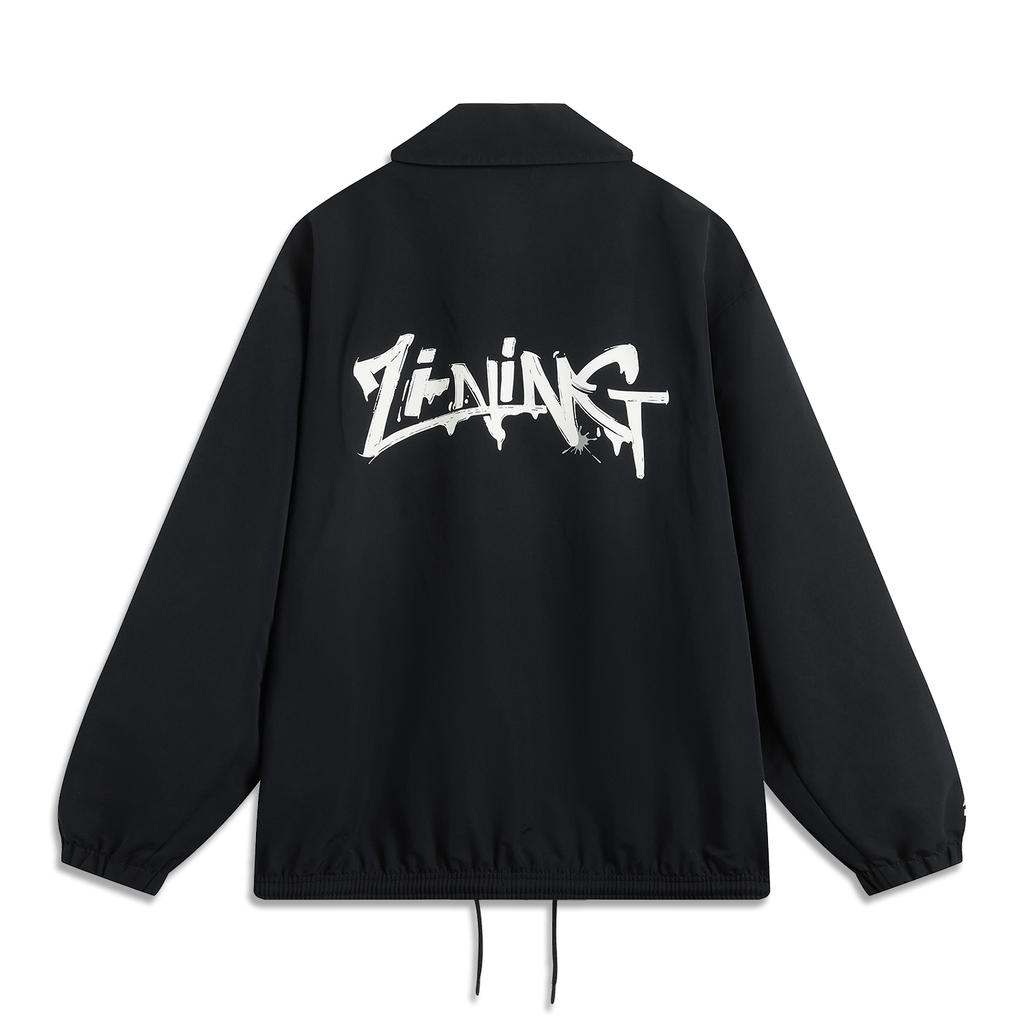 Li Ning Sports Lifestyle Series High Street American Vintage Comfortable Casual Simple Loose Letter Print Polo Jacket Unisex Jacket Black AJDV085-2