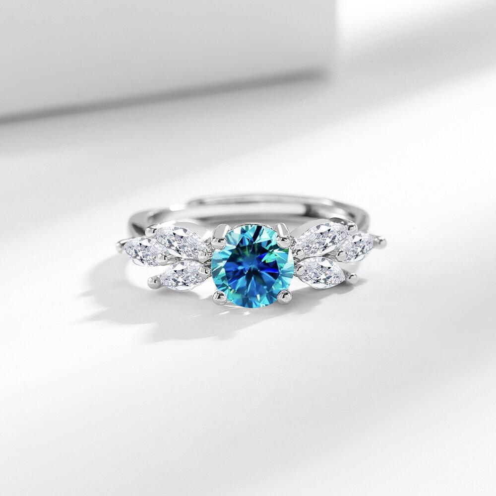 Live-Simulation Moissanit Blattförmiger Marquise Zirkon Verlobungsring, Ein Karat