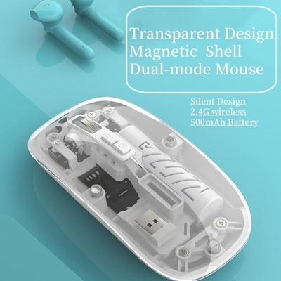 High Definition Transparent Magnetic Shell Silent Dual-mode Mouse 2.4G Wireless 500mAh Ultra Long Battery Life