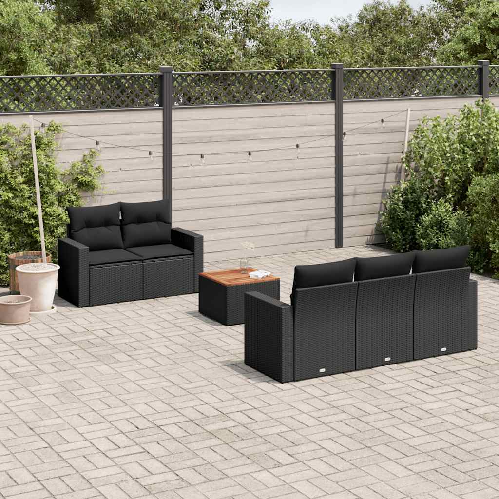 Vidaxl 6-Cz. Set di Mobili da Giardino con Cuscini, Polyrattan Nero