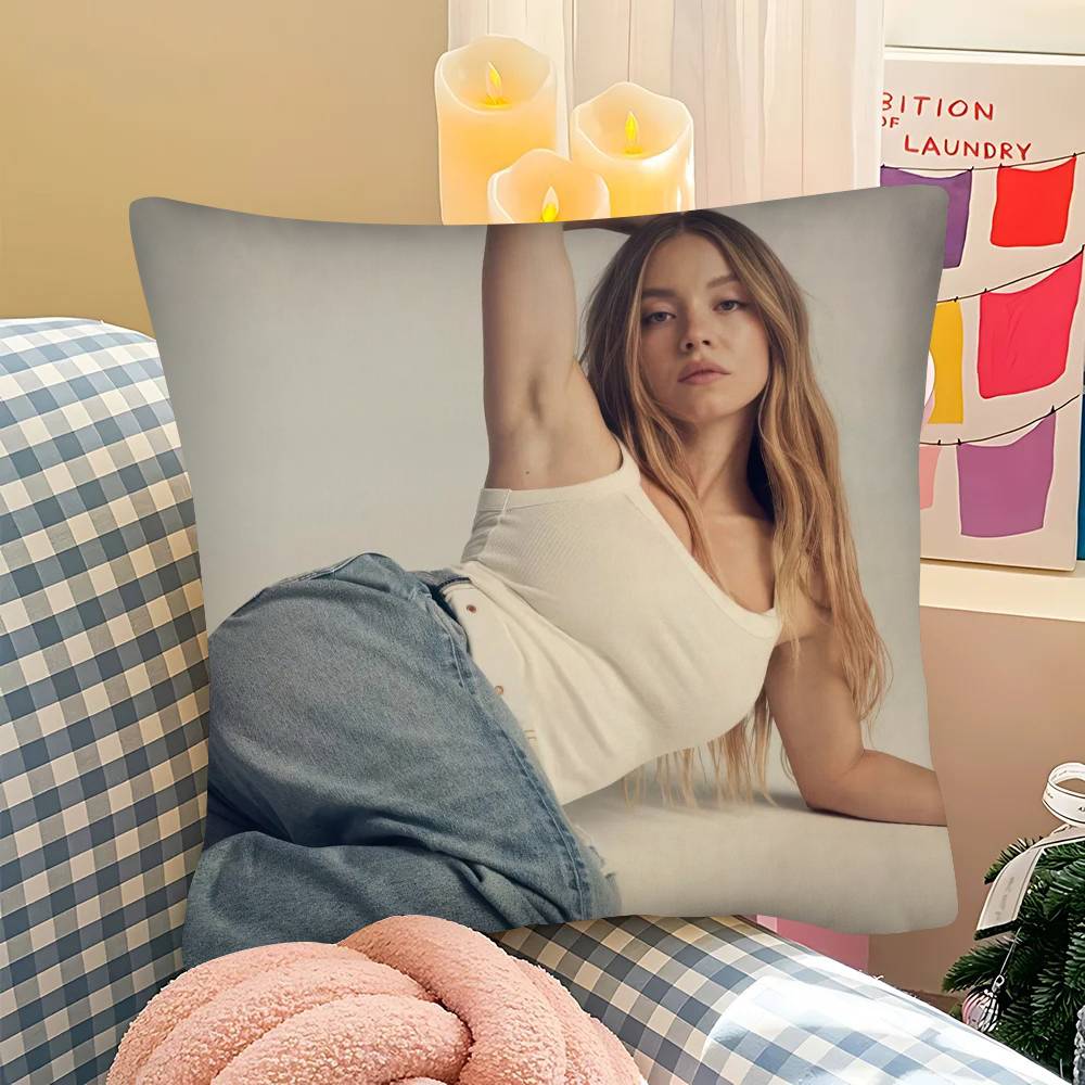 1Pc American Actress S-Sydney Sweeney Pillow Case Fashion Square Pillowcase Bedroom Sofa Room Ins Decoration Leisure