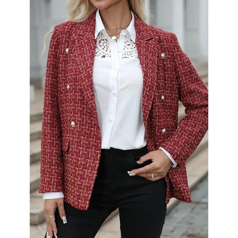 European and American Winter Fashion Casual Double Breasted Women's Small Suit Lapel All-Match Outerwear Women Suit Jacket