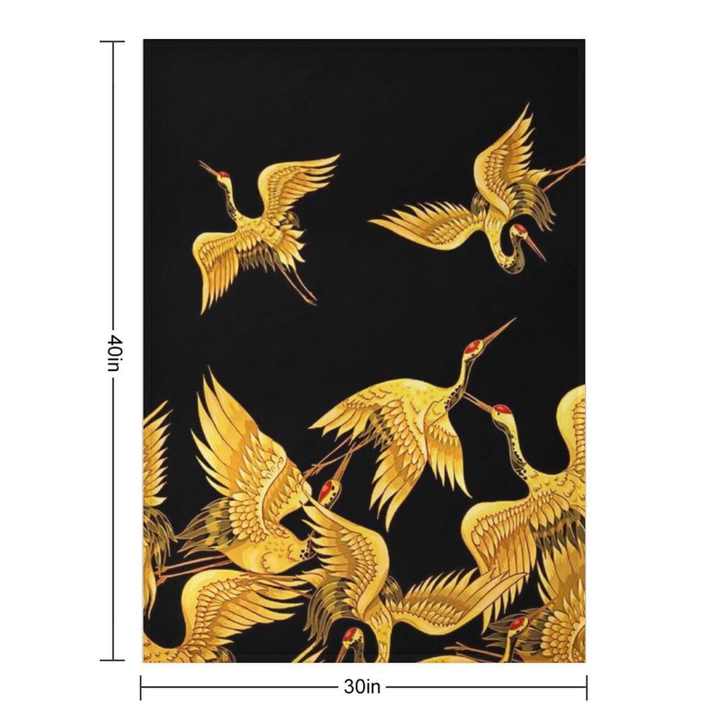 Golden Japanese Cranes Oriental Throw Blanket Plaid Funny Gift Travel Decorative Sofa Blankets