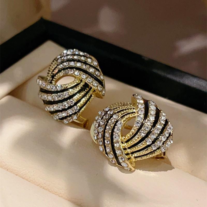 Elegant Hollow Drip Glaze S925 Sterling Silver Stud Earrings with Diamonds