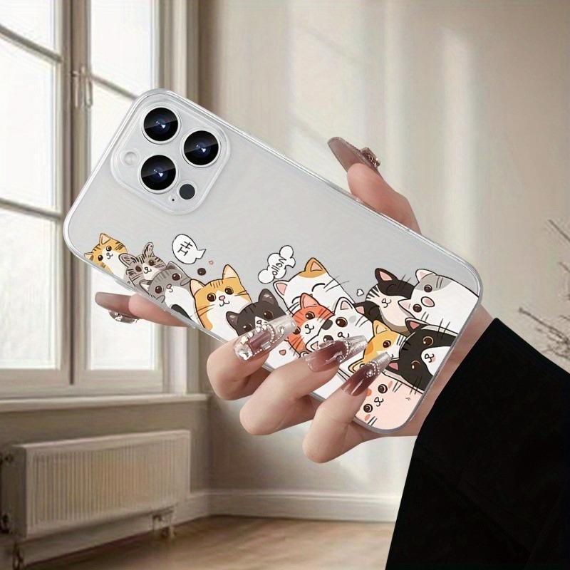 Cute Kitten Pattern Transparent Mobile Phone Case Suitable for iPhone17 16 15 14 13 12 11Pro/ Max /Plus Anti-fall and Shockproof