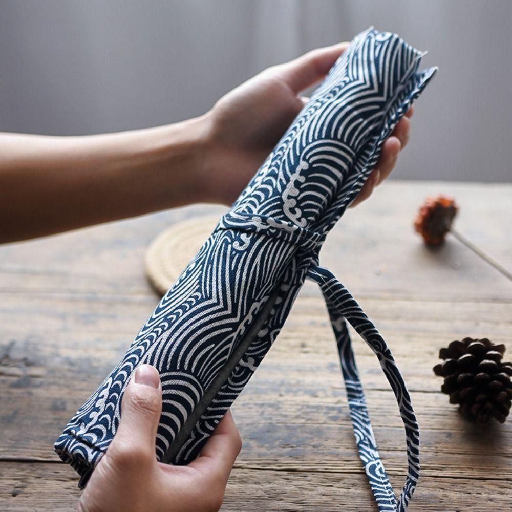 Kinesisk stil Rullpenna Gardiner Rullgardin Sminkborste Omslag Kreativ Pennpåse Flickor