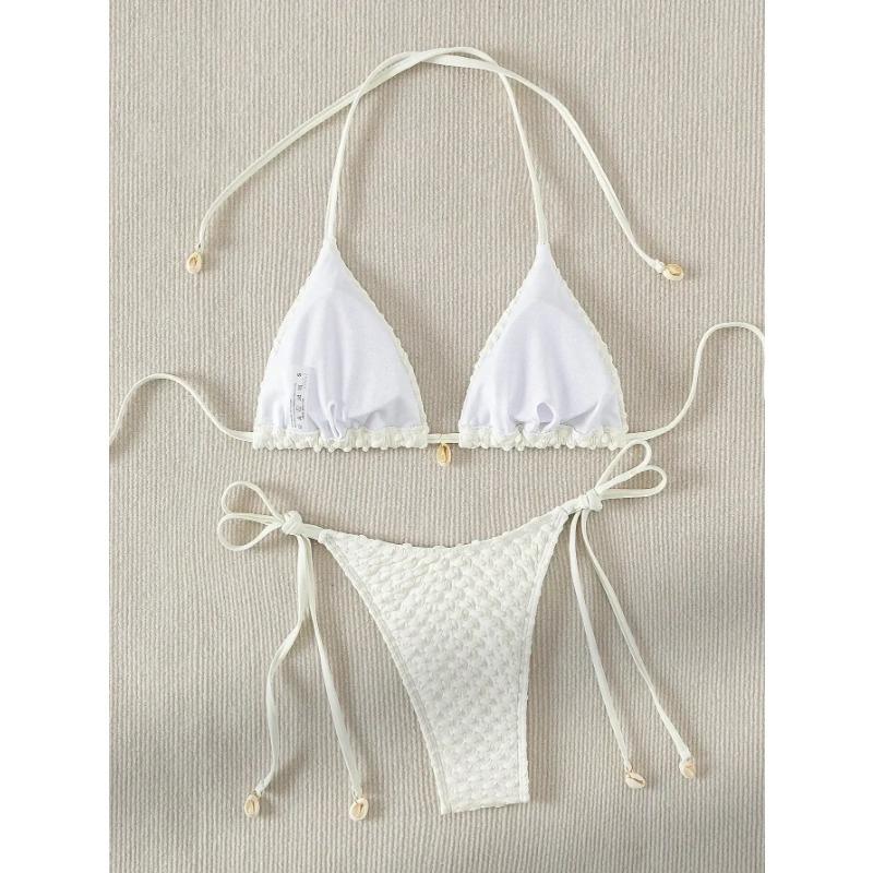 Sexy Bikini Set Shell Designer Swimsuit 2025 White Black Push Up Micro Bikinis Summer Bathing Suit Tie Side Triangle Swimwear
