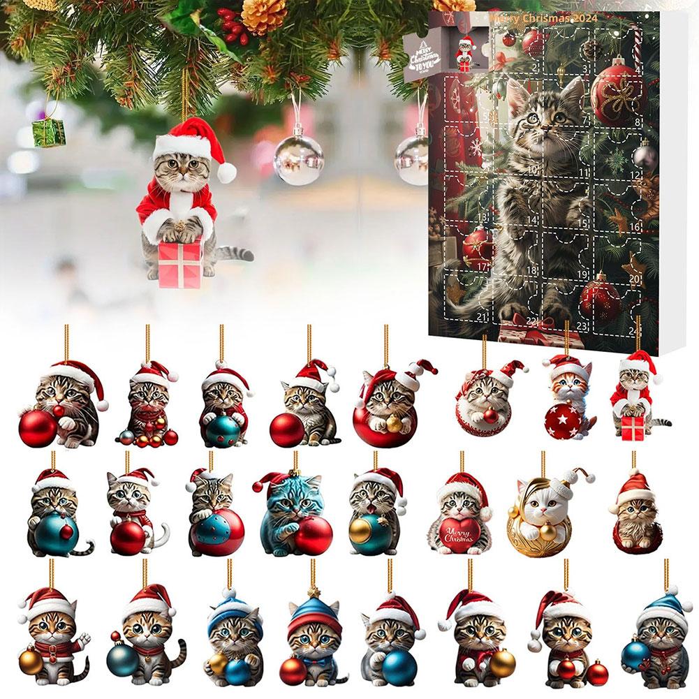 2D Flaches Ornament Weihnachten Adventskalender 2026 Katzen Countdown-Kalender 2026 Kätzchen Dekoration Cartoon Festival Party Zubehör