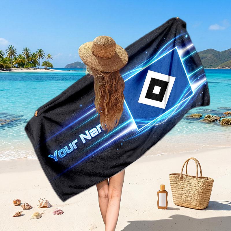 Hamburger SV Custom Beach Towel, Personalized Name Text Print, Football Logo Soft Quick‑Dry Towel Holiday Gift