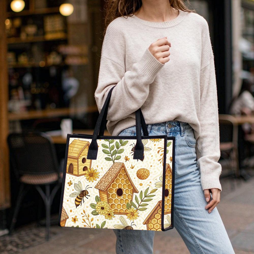 Cute Bee Pattern Tote Bag Casual Handbag for Daily Shopping