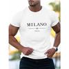 Summer Men's 100% Cotton Casual Sports Loose Italy MILANO Pattern Print Comfortable Round Neck Short Sleeved Men's T-shirts
