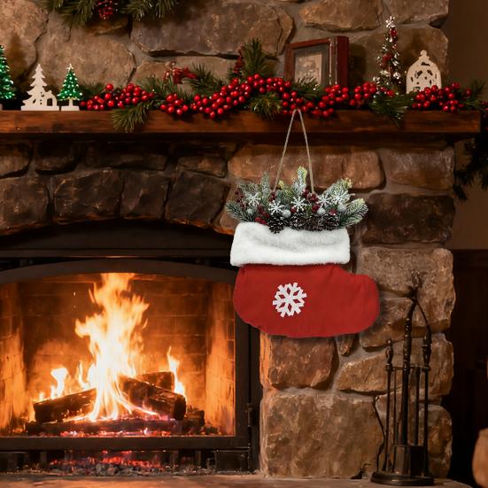 Yousheng Christmas Stocking Wreath Artificial Wreath Front Door Hanging Sign with Pine Cones Berries for Outdoor Indoor Holiday Decoration