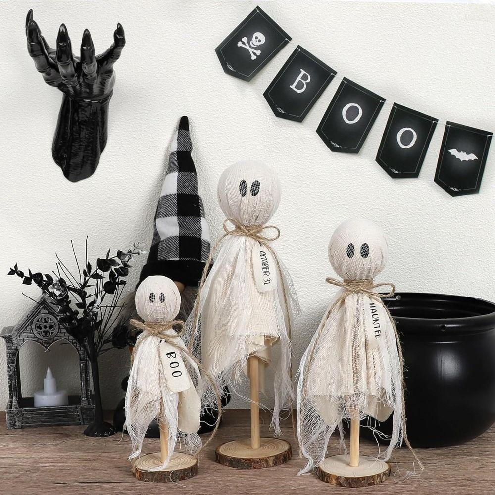 

Primitive Set of 3 Halloween Ghosts Wooden Ghost Ornaments Trendy Halloween Decor 3pcs