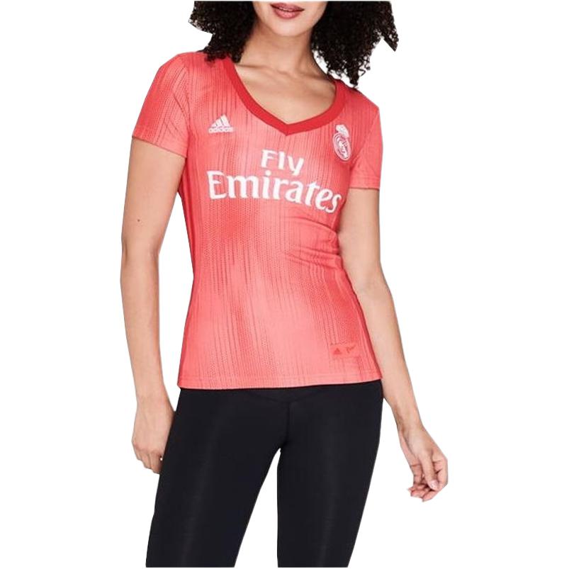 adidas Maglia da calcio a maniche corte semplice con scollo a V e stampa logo Real Madrid 2018-19, top da donna DP5448