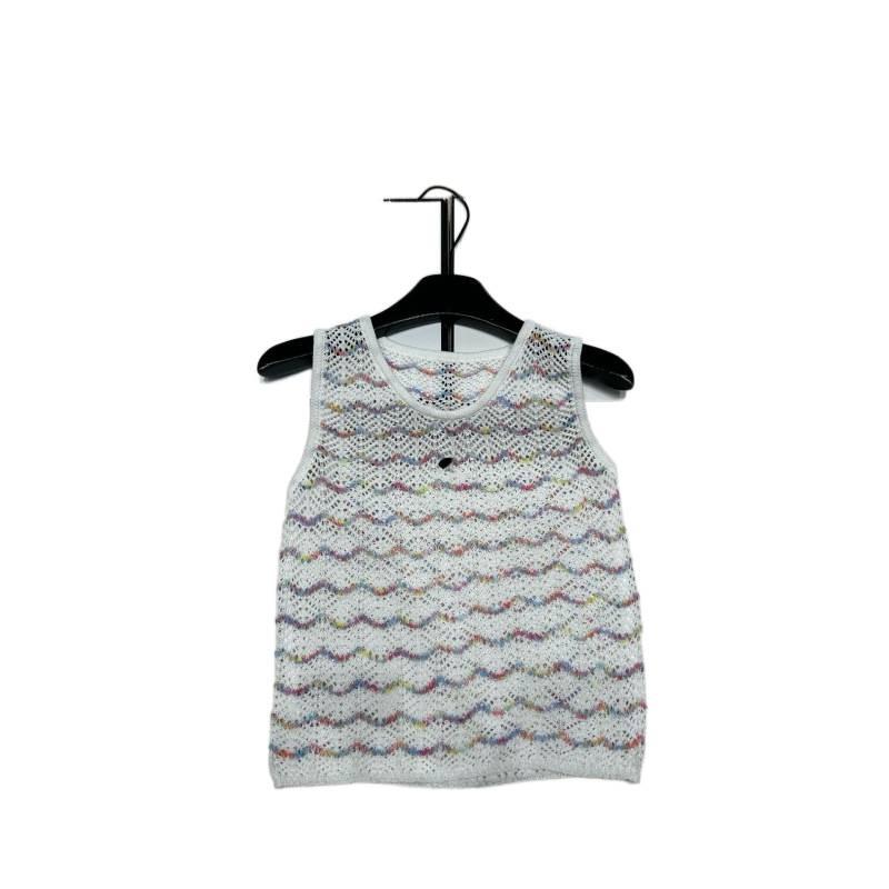 Trendy Fragrant Colorful Wave Knit Vest with Round Neck and Hollow Design - Casual Versatile Top