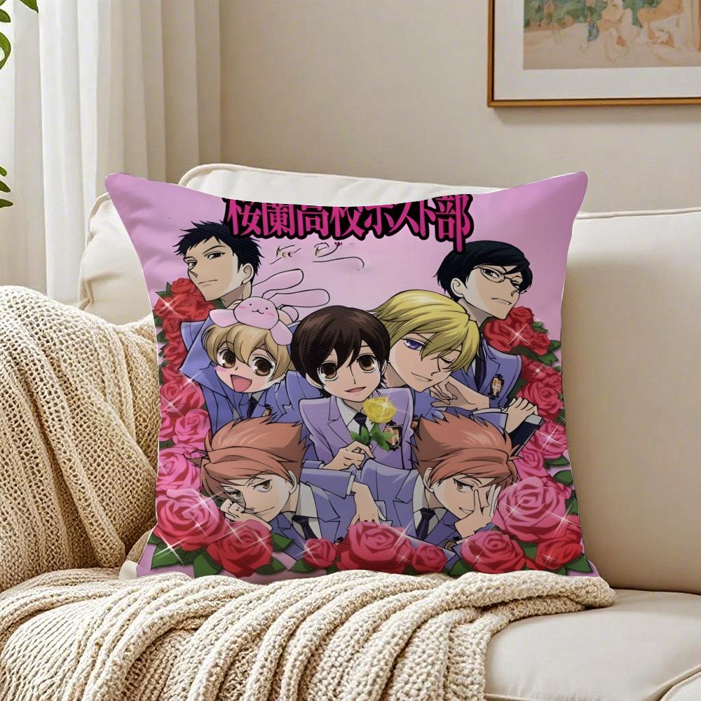 Funny Romance Anime OOuran High School Cushion Cover Linen Pillowcase Soft for Sofa Bed Home Room Decor