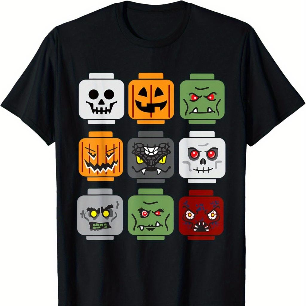Halloween Block Head Pumpkin Ghost Zombie Friend TShirt 100 Cotton ONeck Short Sleeve Summer Casual Unisexs Tshirt Streetwear