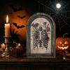 Dark Floral Halloween Art Arched Wooden Wall Decor, Ghost Cat Double-Layer Hanging Ornament, Distressed Gothic Medieval Window Style Decor Tabletop