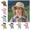 UV Protection Children Shawl Sun Hat Solid Color Sunscreen Bucket Hat Kids Beach Cap  Outdoor