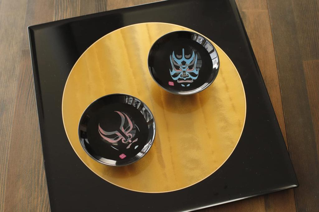 In Marumo Takagi Ceramic Warm Kurohira Sake Pair Set Color Changes with Temperature Kabuki Nihonkuma Kugeara Japan Souvenir Gift Present Gift