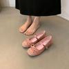 Gentle bow color matching single shoes 2025 spring new fashionable versatile silver Mary Jane Doudou shoes with skirt