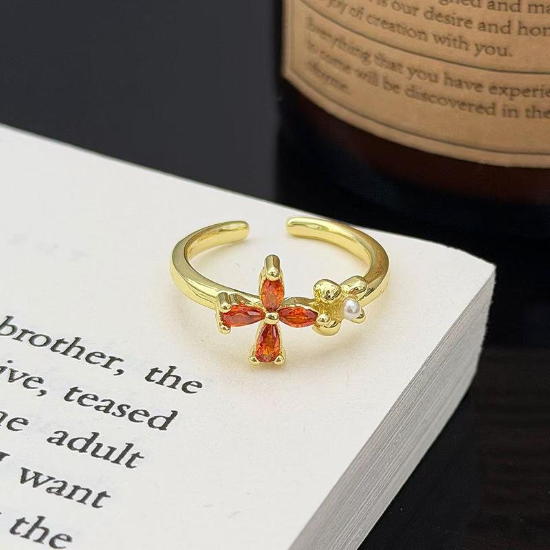 Medieval Vintage Fashion Retro Geometric Zircon Personality Opening Ring Female Cold Wind Niche Design Ring