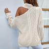 Women's And Winter Sexy Lapel Leaky Shoulder Color Pullover Knit Sweater