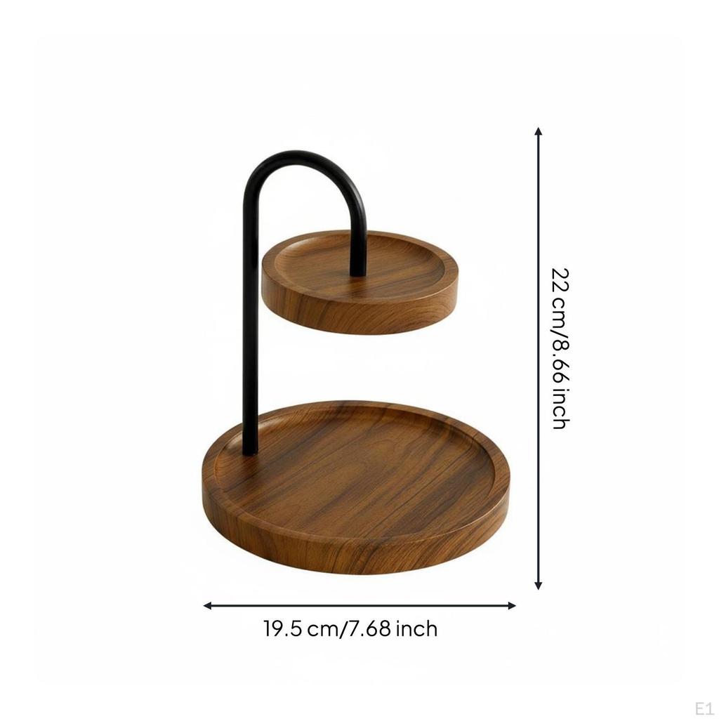 TwoTier Tabletop Rack WoodGrain Finish Round Storage Black Metal Countertop Organizer for