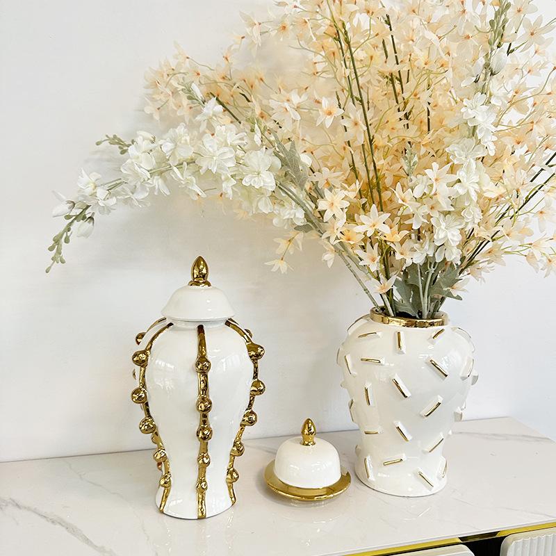 Gold White Storage Pottery Jar  General Can Storage Tank Ginger Jar Flower Vase Ceramic Ornament Home Decoration Accessories
