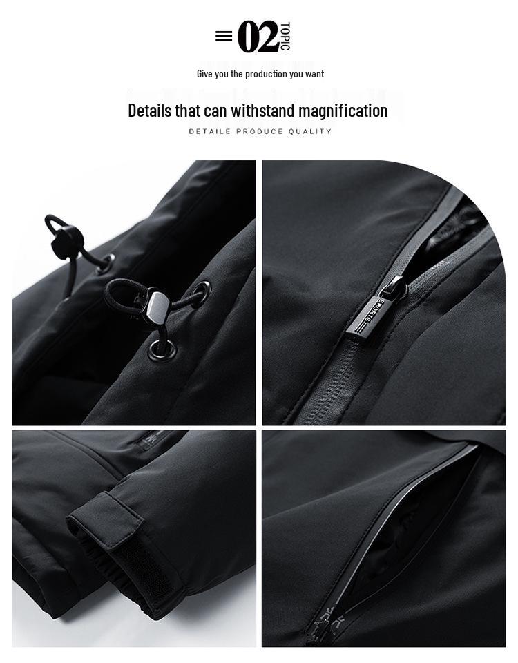Men's Business Casual Down Jacket with Detachable Hood - Graphene Insulated, Thick Padded Cotton Coat for Winter