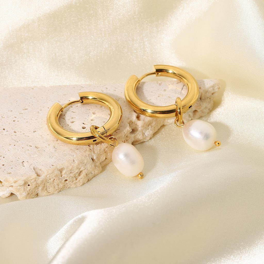 French Retro Earrings Temperament Earrings Bead Circle Ear Buckles Electroplated 18k Gold Plated Earrings