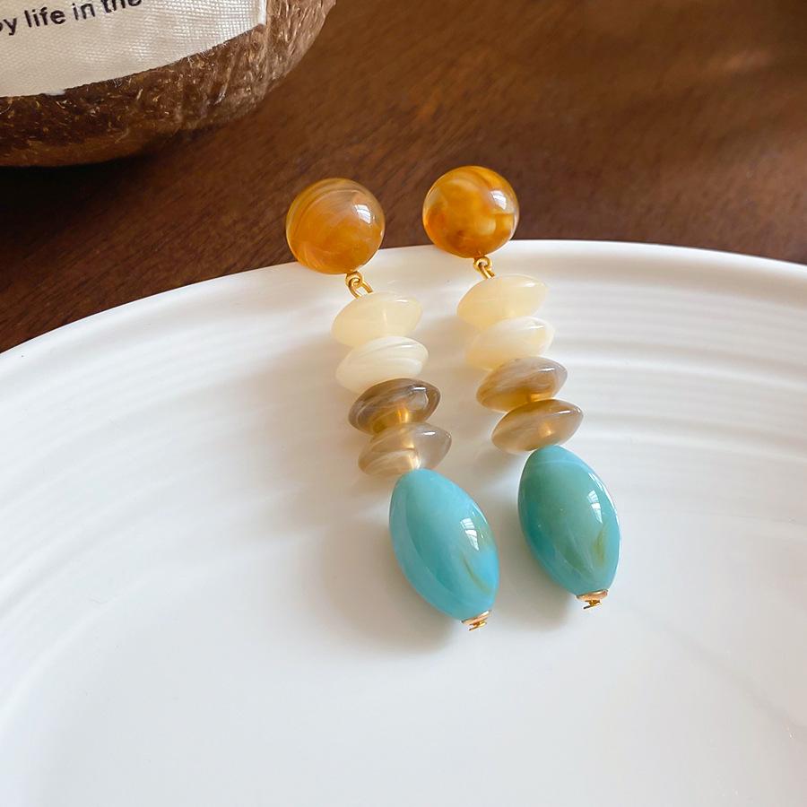 French fresh blue geometric flower resin earrings light luxury stud earrings personality temperament earrings women
