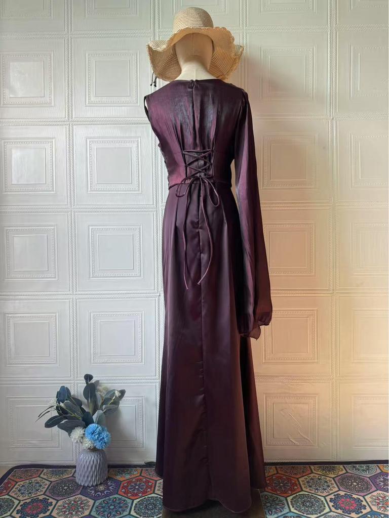 Luxury Spring 2025 Long Sleeve Silky Flowing Slim Fit Dress for Women