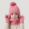 3Pcs/Set Kids Hat Scarf Gloves Set Colorful Twist Texture Hat Thickened Plush Lining Neck Gaiter Knitted Gloves Set