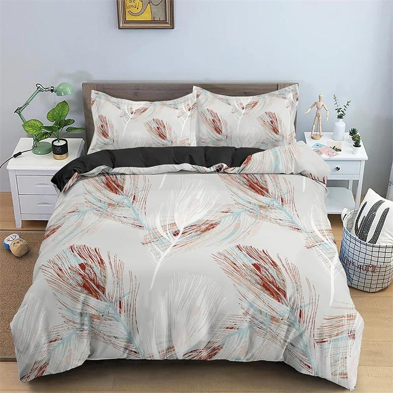 Feathers Pattern Bedding Set,Duvet Cover Comforter Bed Set Quilt Cover Pillowcase,King Queen Twin Size Boys Girls Adultse