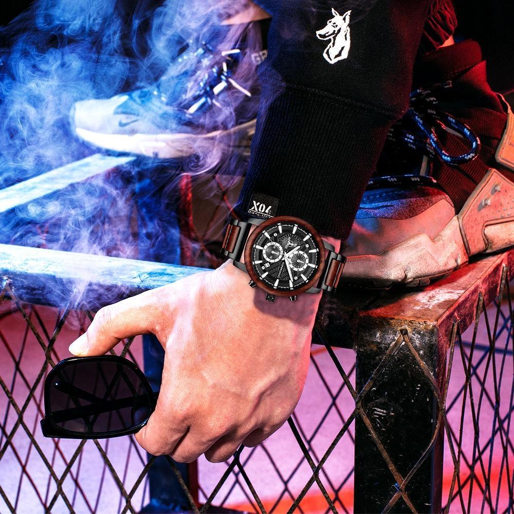 Wood Watches Luxury Luminous Multi-function Wooden Men's Chronograph Quartz Retro Watch Fashion Sport Timepieces
