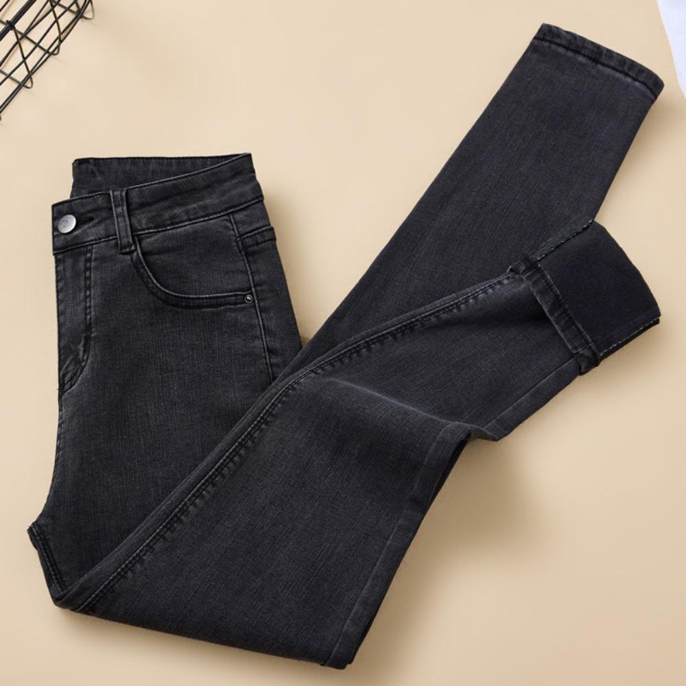 Women's High Waist Skinny Jeans Slim Fit Fleece Lined Pencil Pants Solid Color Stretch Thermal Denim Trousers For Winter Daily Commute