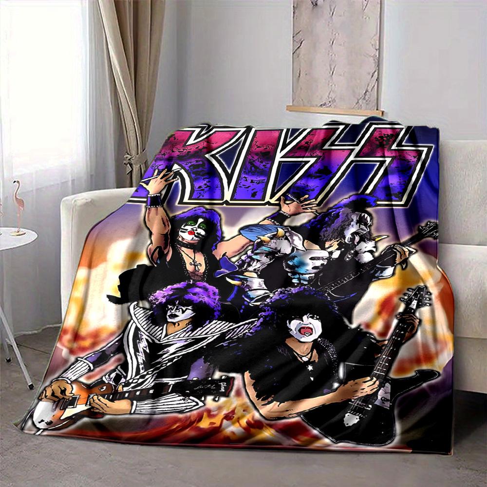 1pc KISS Band Blanket Lightweight Flannel Blanket Throw Blanket For Sofa, Bed, Travel, Camping, Livingroom, Office, Couch