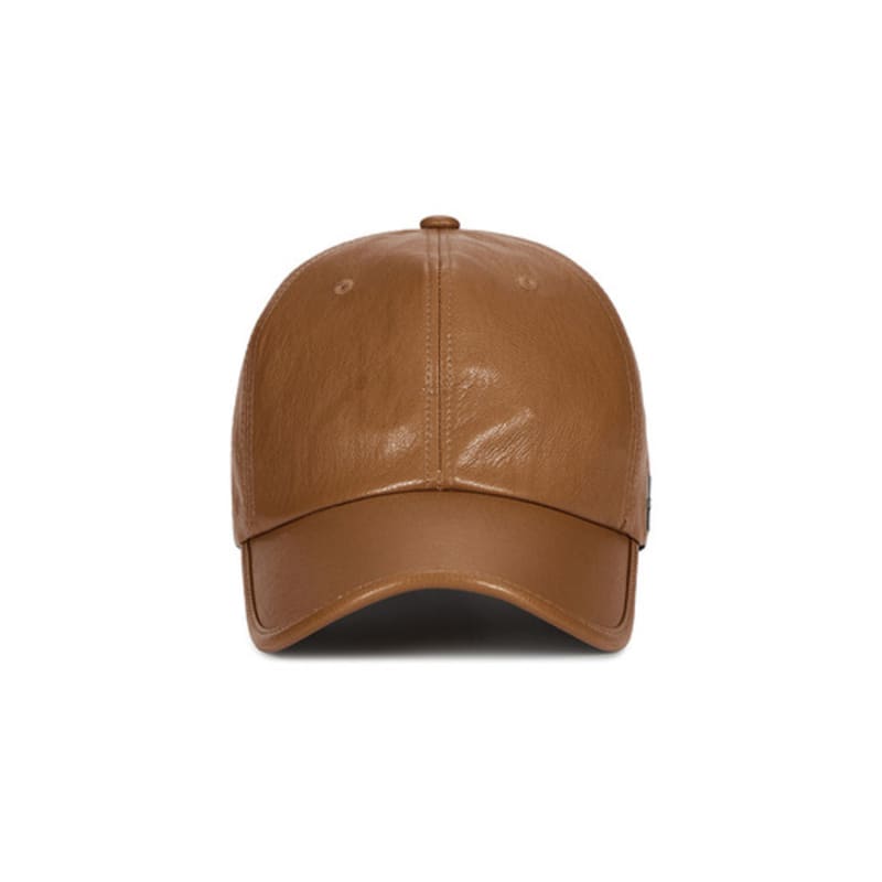 VARZAR VA Cubic Stud Vegan Leather Ball Cap Camel