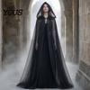 Leichter Netz-Umhang mit Kapuze für Erwachsene, 2-lagiger durchsichtiger Tüll-Umhang, Unisex Gothic Hexe Königin Cosplay Kostüm Halloween Renaissance Zubehör