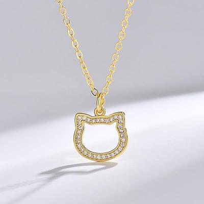 Collana Ciondolo Gatto KT di Lusso di Nicchia da Donna con Diamanti Intarsiati - Gioiello di Moda Carino e Versatile Regalo