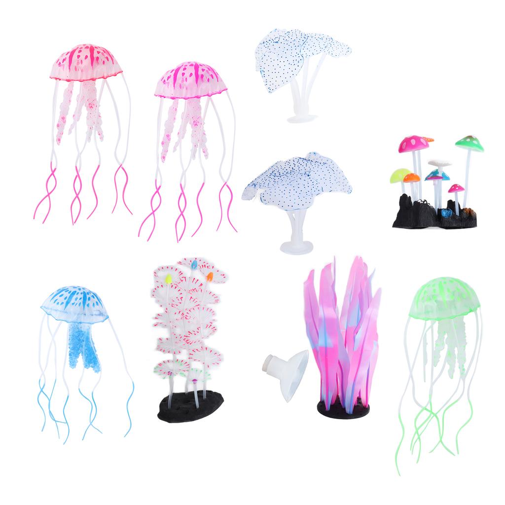 9pcs Luminous Aquarium Coral Decorations Glowing Effect Artificial Coral Plant Ornaments