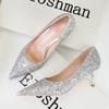 Fashion Sequins Kitten Heels Fashion Woman Pumps Pointed Toe Heeled Shoes Stiletto Heels 2024 New Heeled Shoes Sliver Gold Wedding Shoes