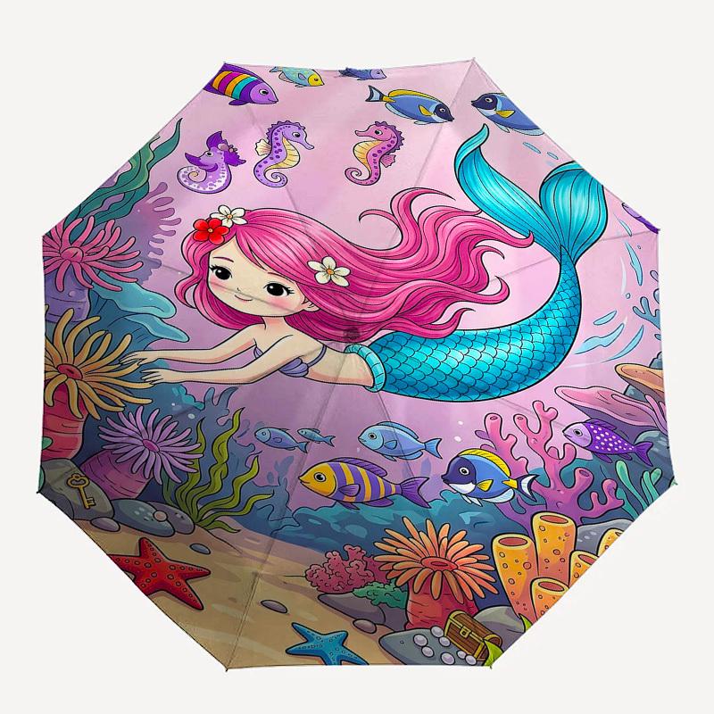 

1PC mermaid ocean Umbrella-8-Rib Reinforced Portable Folding Travel Suitable for All Seasons Outdoor Daily -Z0493