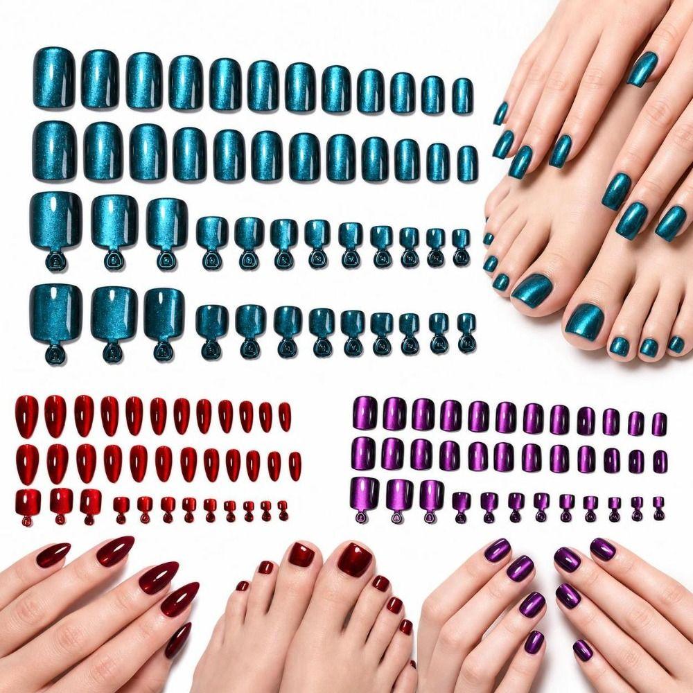 48Pcs Glossy Finish False Nails Set Short Square Shape Short Tip Toenail  For Fingernails & Toenails